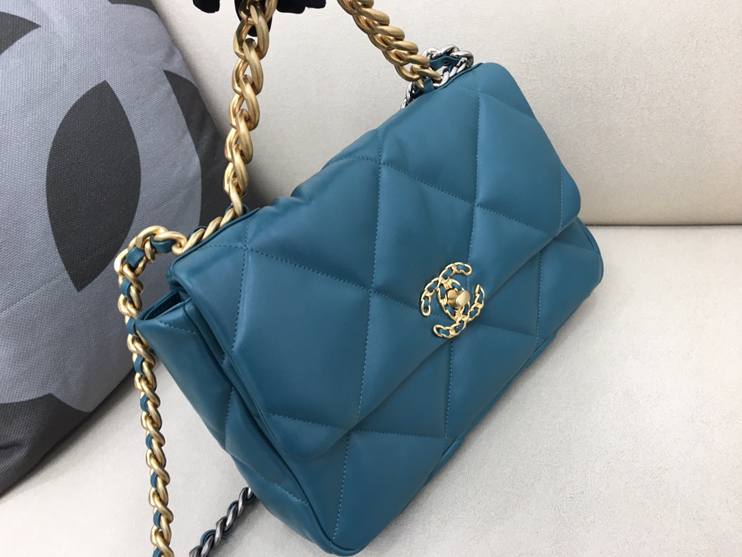 Lambskin 19 Large Handbag Flap Bag AS1161 Ocean Blue